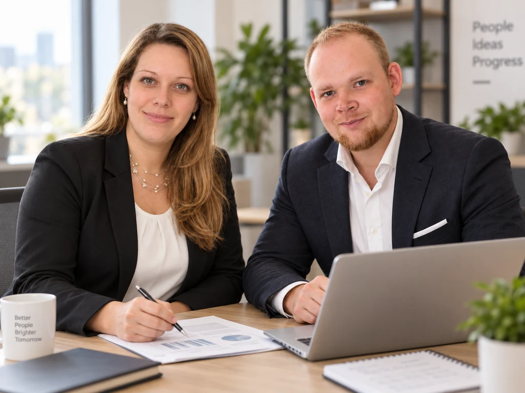 Sonja Marie und Dennis Isermann gemeinsam am Arbeitsplatz